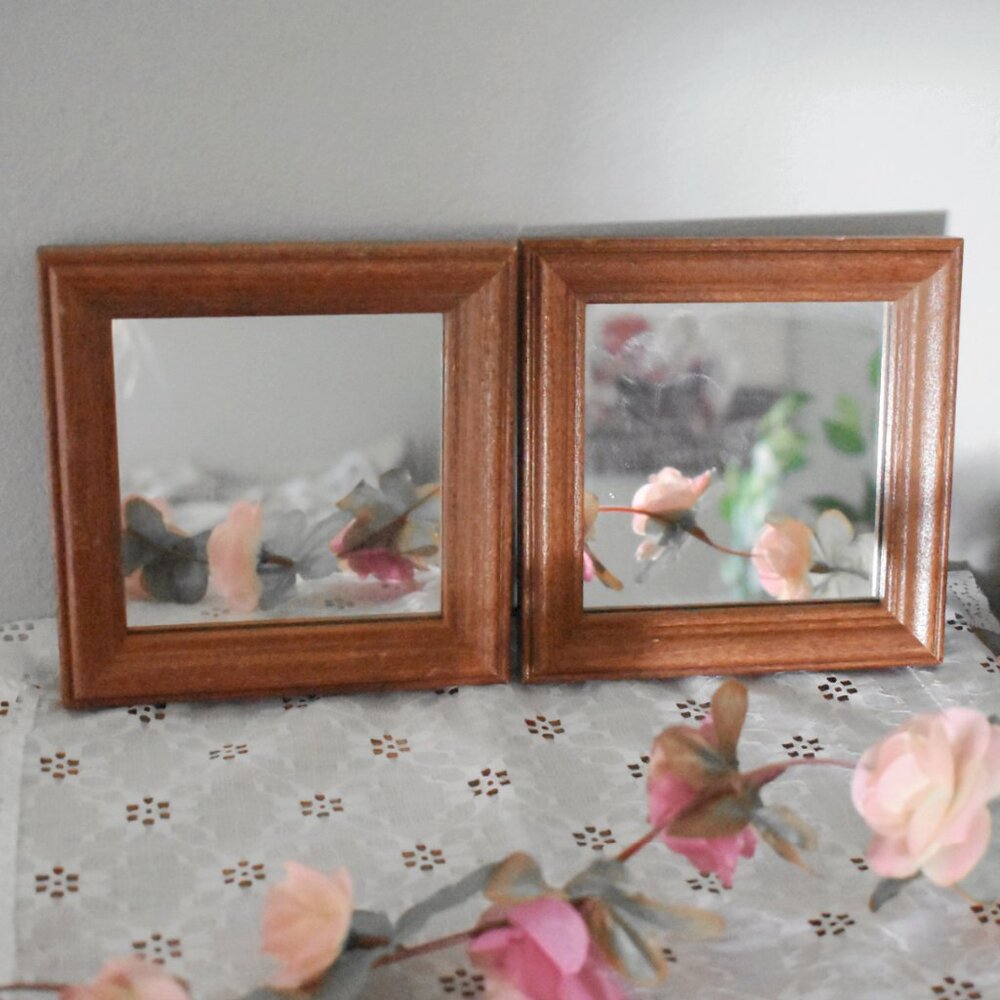 Vintage Small Wood Frame Mirror Set - Country Cottage Farmhouse Home Decor